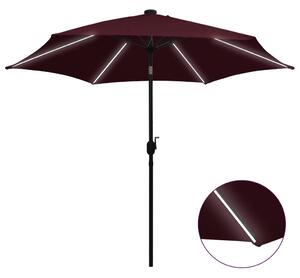 Umbrelă de soare, LED-uri și stâlp aluminiu, bordo, 300 cm