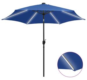 Umbrelă de soare, LED-uri și stâlp aluminiu, azur, 300 cm