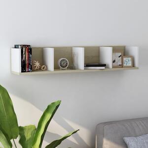 Raft de perete CD-uri, alb și stejar Sonoma, 100x18x18 cm, PAL