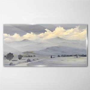 Tablou sticla Nori de pictură de iarnă Munții