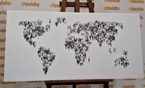 Tablou harta lumii formată din oameni în design alb-negru