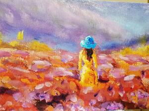 Tablou fetiță în rochie galbenă pe câmpul de lavandă