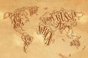 Tablou pe plută harta modernă a lumii pe un fundal vintage