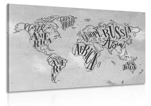Tablou harta modernă a lumii pe un fundal vintage în design alb-negru