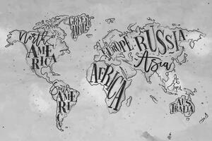 Tablou harta modernă a lumii pe un fundal vintage în design alb-negru
