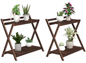 Outsunny Set de 2 Suporturi pentru Plante cu 2 Niveluri, 73x36x64 cm, Maro | Aosom Romania