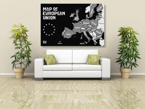 Tablou hartă educațională cu denumirile tărilor din uniunea europeană în design alb-negru