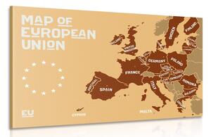 Tablou hartă educațională cu denumirile tărilor din uniunea europeană în nuanțe de maro