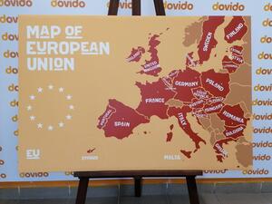 Tablou hartă educațională cu denumirile tărilor din uniunea europeană în nuanțe de maro