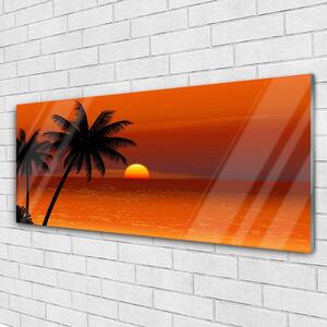 Tablou pe sticla Sea Palm Sun Peisaj Galben Negru