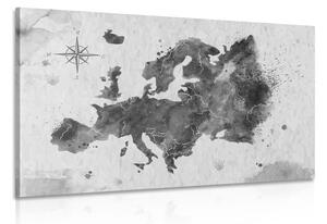 Tablou harta retro a Europei în design alb-negru