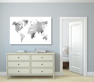 Tablou harta lumii în design alb-negru de acuarelă