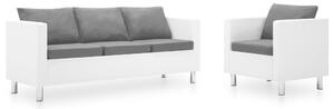 Set canapele, 2 piese, alb și gri deschis, piele ecologică