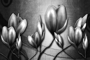 Tablou flori în stil etno în design alb-negru