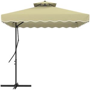 Outsunny Umbrelă Suspendată cu Copertină Dublă, Deschidere cu Manivelă, Bază în Cruce şi Falduri, 2.5x2.5 m, Bej | Aosom Romania