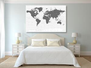 Tablou harta politică a lumii în design alb-negru