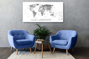 Tablou harta detaliată a lumii în design alb-negru