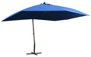 Umbrelă de soare suspendată, stâlp lemn, albastru, 400 x 300 cm