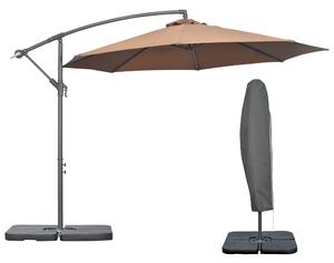 Outsunny Umbrelă Suspendată cu Bază în Cruce, Greutăţi, Manivelă și Protecţie UV, Ø3x2.5 m, Cafeniu | Aosom Romania