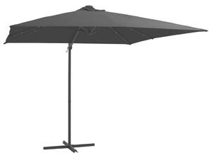 Umbrelă suspendată cu LED și stâlp din oțel, negru, 250x250 cm
