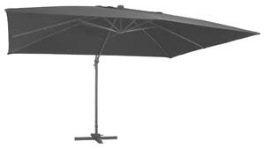 Umbrelă suspendată cu LED și stâlp aluminiu negru 400x300 cm