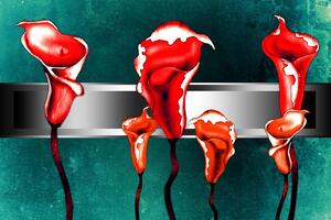Tablou calla lily roșii în design abstract