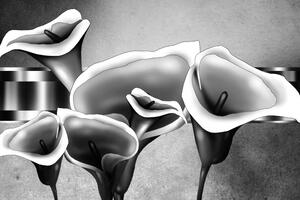Tablou flori calla lilly elegante în design alb-negru