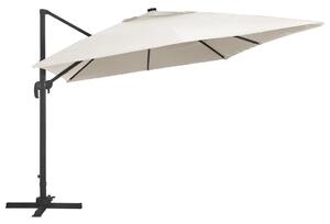 Umbrelă suspendată cu LED și stâlp aluminiu nisipiu 400x300cm
