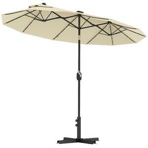 Outsunny Umbrelă Dublă Înclinabilă cu Manivelă, Lumini LED, Bază în Cruce şi Orificii de Ventilaţie, 295x150 cm, Alb Crem | Aosom Romania