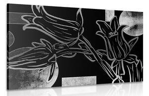 Tablou flori etno în design alb-negru
