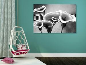 Tablou flori calla lilly elegante în design alb-negru