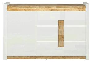 Comoda ALAMEDA, alb lucios/stejar, PAL, 147x41x97 cm