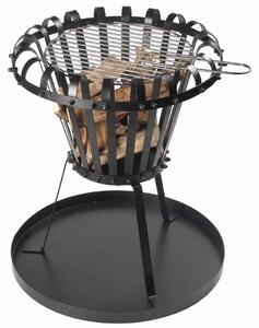 Perel Coș de foc cu tavă de cenușă, negru, rotund, BB650 BB650