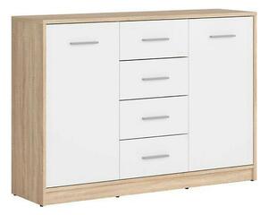 Comoda NEPO PLUS, alb/stejar sonoma, PAL laminat, 119x34x84 cm