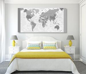 Tablou harta lumii detaliata în design alb-negru