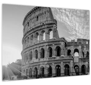 Tablou pe sticlă - Colosseum din Roma, alb-negru (70x50 cm)