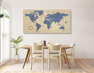 Tablou harta lumii cu busola in stil retro
