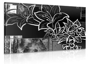 Tablou ilustrație florală în design alb-negru