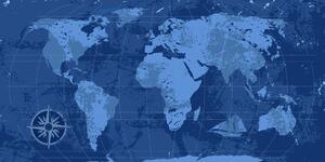 Tablou pe plută harta lumii rustică în culoare albastră