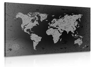 Tablou harta veche lumii pe un fundal abstract în design alb-negru