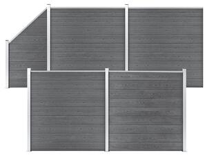 Set panouri gard, 4 pătrate + 1 oblic, gri, 792 x 186 cm, WPC