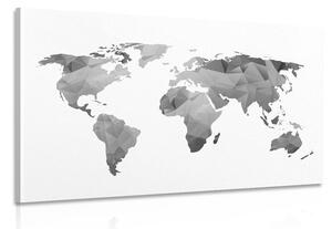 Tablou harta poligonală a lumii în design alb-negru