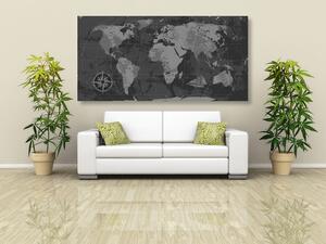 Tablou harta rustică a lumii în design alb-negru