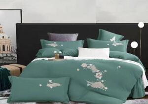Lenjerie de pat dublu, Casa New Fashion, bumbac bordat, pentru 2 persoane, 4 piese, Boutique Fashion, Verde