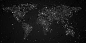 Tablou harta lumii cu cerul nocturn în design alb-negru