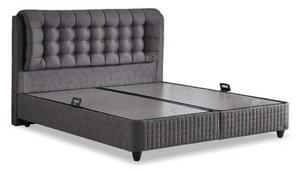 Pat matrimonial cu lada LATEKS COMFORT 160x200, stofa gri, somiera inc