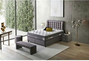 Pat matrimonial cu lada Lateks Comfort 140x200, stofa gri, cu somiera
