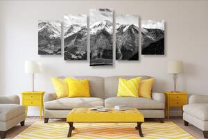 Tablou 5-piese panorama montană frumoasă în design alb-negru