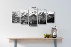 Tablou 5-piese panorama montană frumoasă în design alb-negru