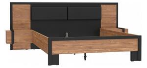 Cadru pat Acazio 160x200, stejar inchis/negru, PAL/metal, cu noptiere
